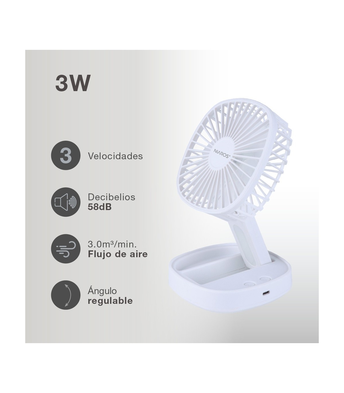 Mini ventilador de mano plegable COOBER con Luz USB recargable Blanco