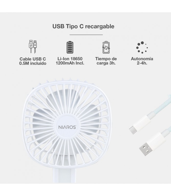 Mini ventilador de mano plegable COOBER con Luz USB recargable Blanco