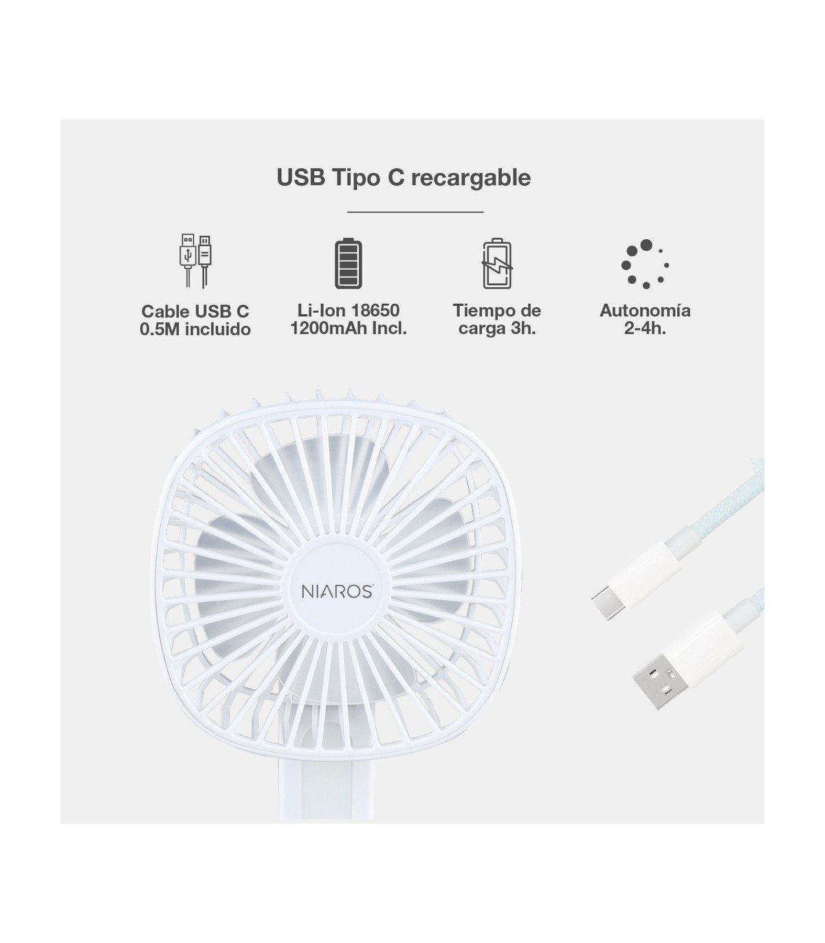 Mini ventilador de mano plegable COOBER con Luz USB recargable Blanco