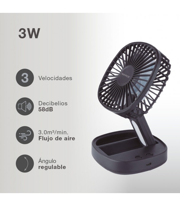 Mini ventilador de mano plegable COOBER con Luz USB recargable Negro