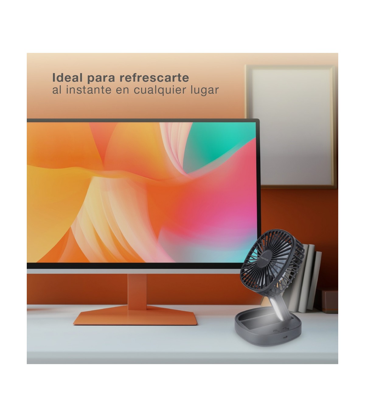 Mini ventilador de mano plegable COOBER con Luz USB recargable Negro
