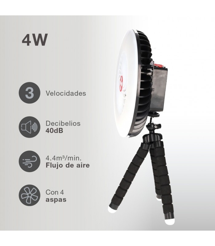 Mini ventilador solar TANAMI con Luz y Trípode flexible USB recargable
