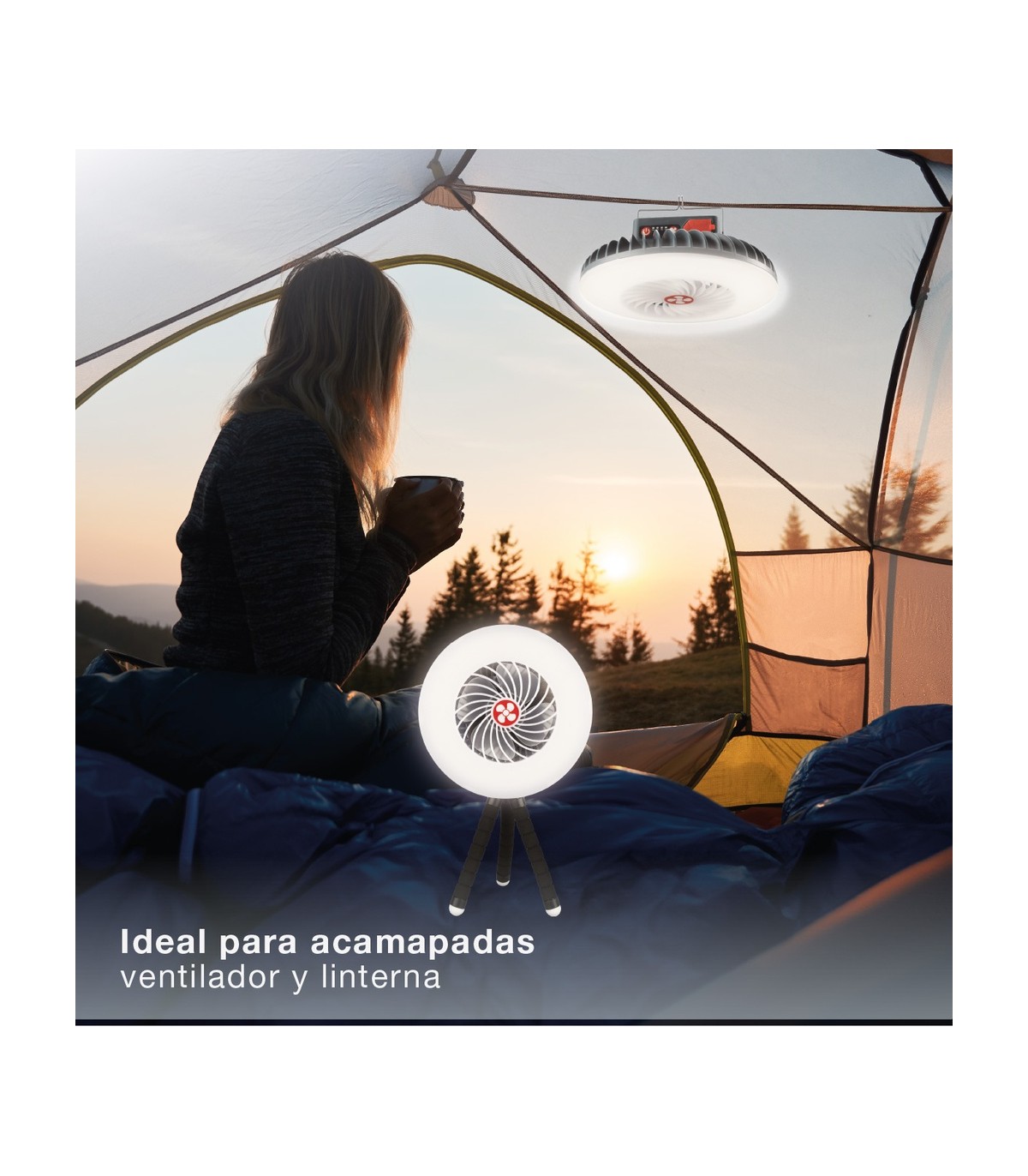 Mini ventilador solar TANAMI con Luz y Trípode flexible USB recargable