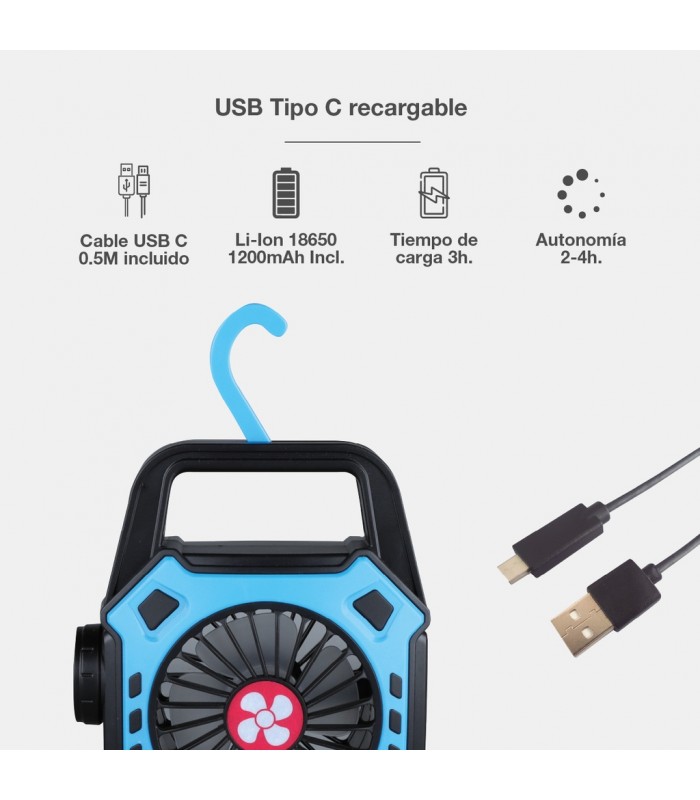 Ventilador de camping STAWELL con Luz USB recargable