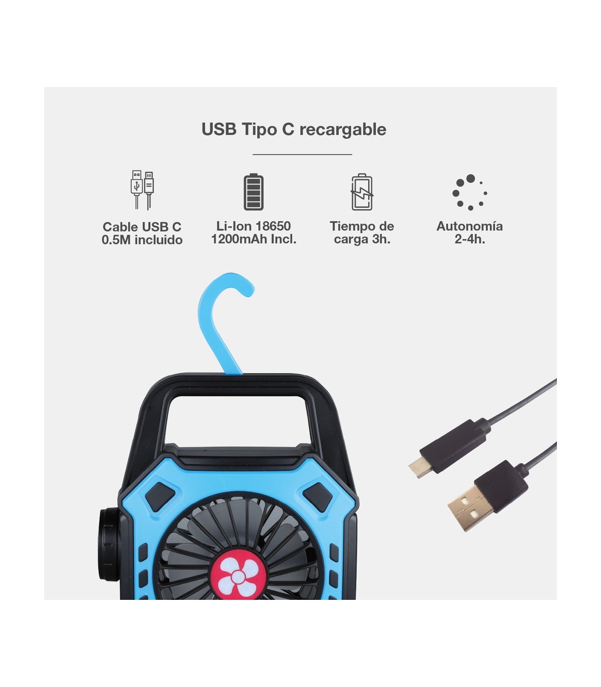 Ventilador de camping STAWELL con Luz USB recargable