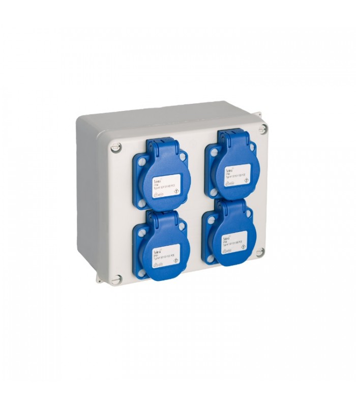 Caja estanca montada 165x135x70mm con 4 bases Schuko 2P+T 16A 250V IP54