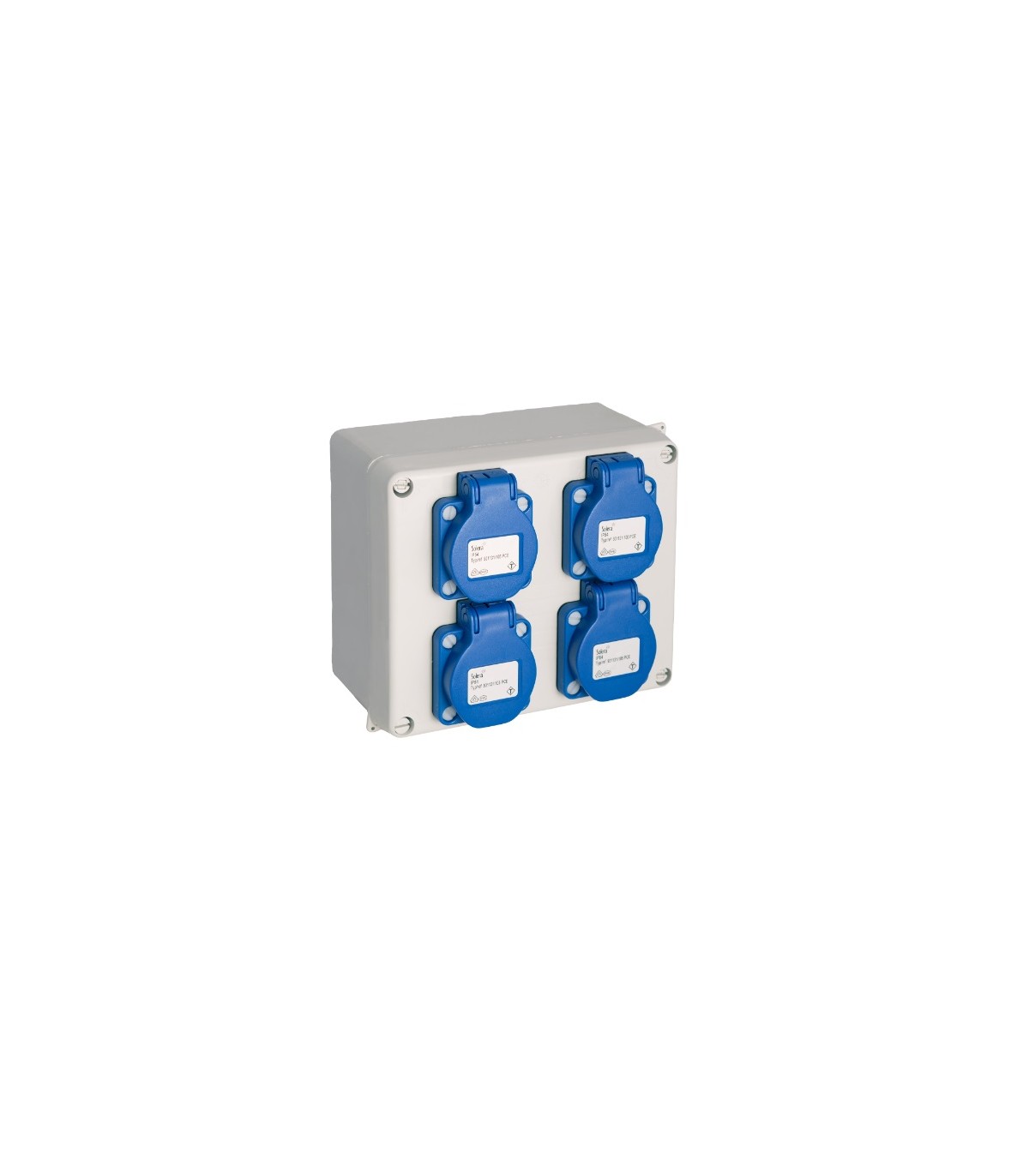 Caja estanca montada 165x135x70mm con 4 bases Schuko 2P+T 16A 250V IP54