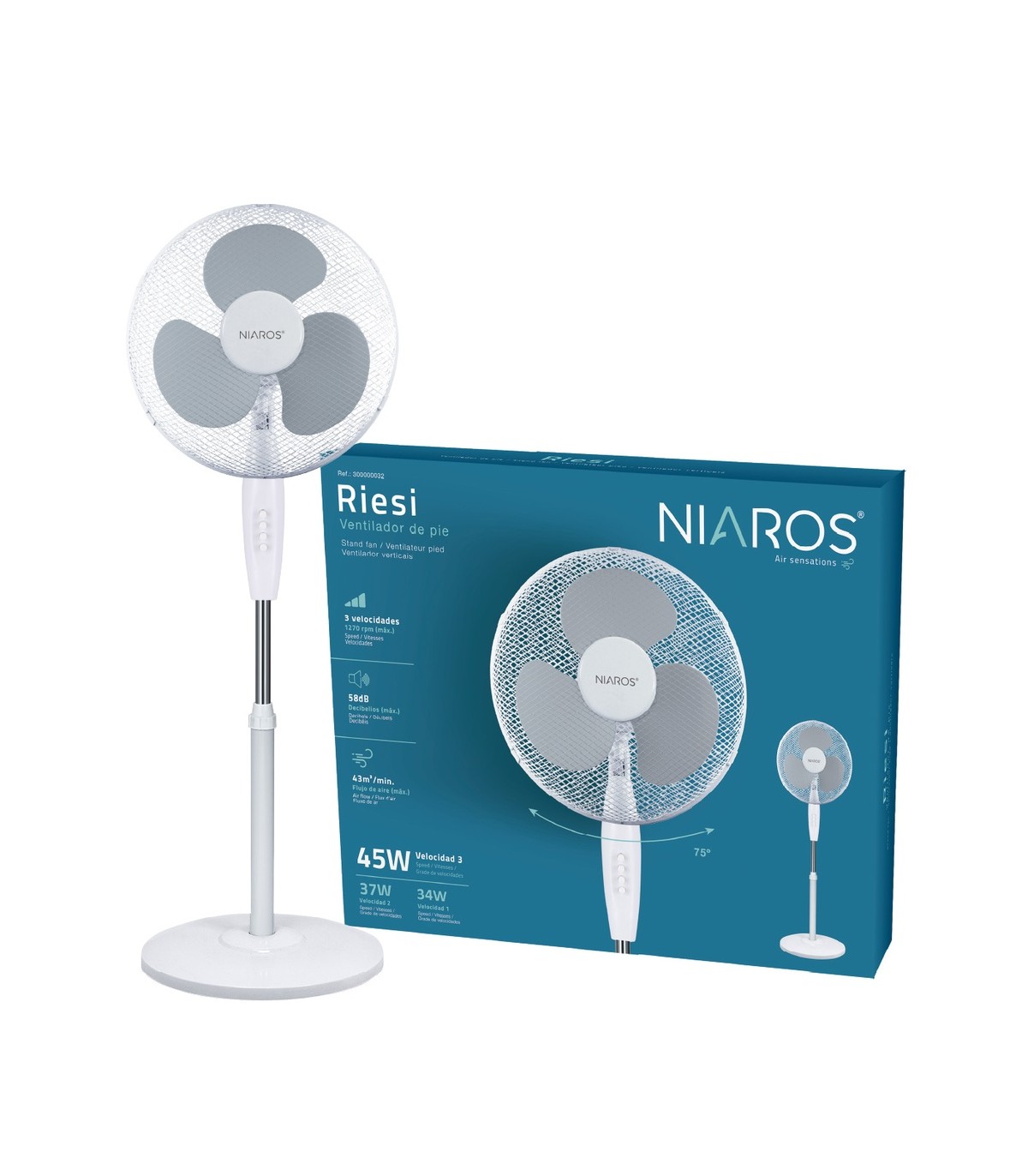 Ventilador de Pie RIESI 45W Ø43cm Blanco