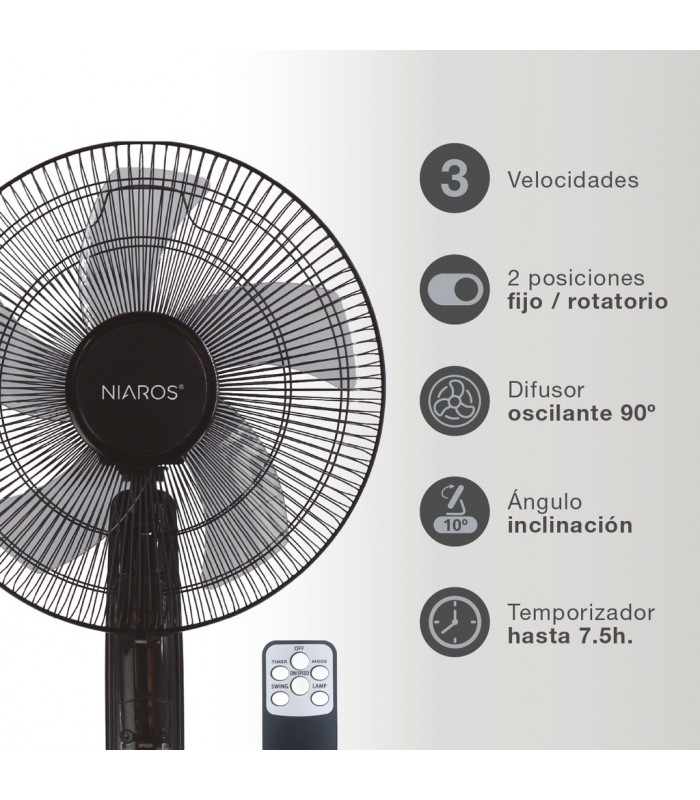 Ventilador de Pie LUNGRA con mando y temporizador 50W Ø43cm Negro