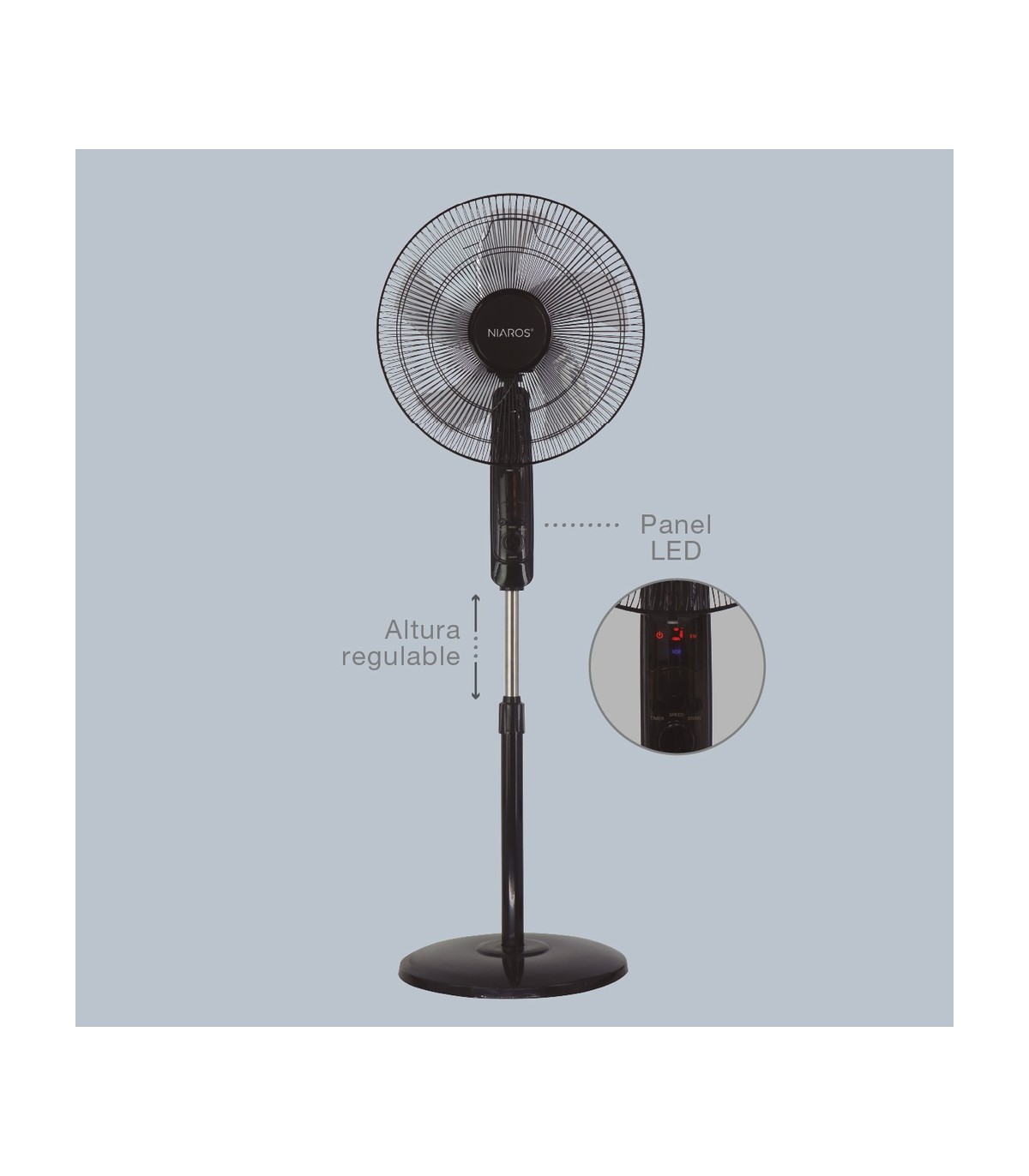 Ventilador de Pie LUNGRA con mando y temporizador 50W Ø43cm Negro