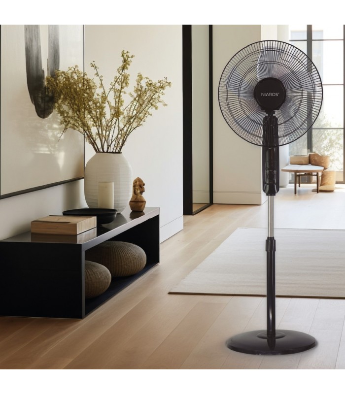 Ventilador de Pie LUNGRA con mando y temporizador 50W Ø43cm Negro