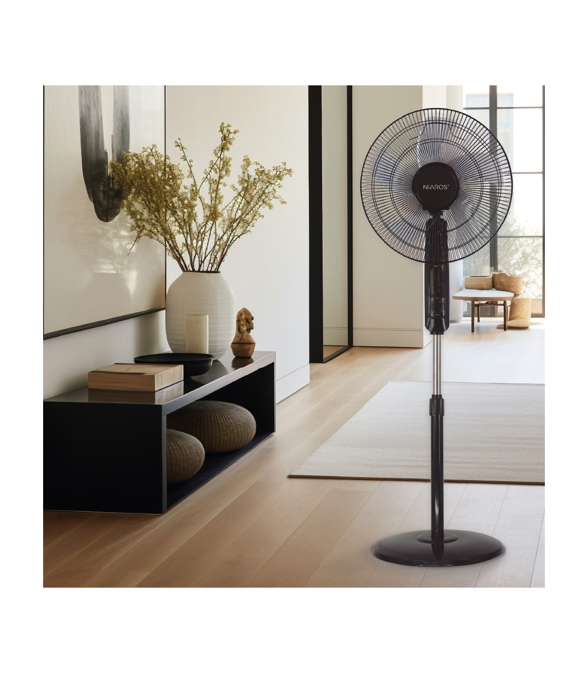 Ventilador de Pie LUNGRA con mando y temporizador 50W Ø43cm Negro