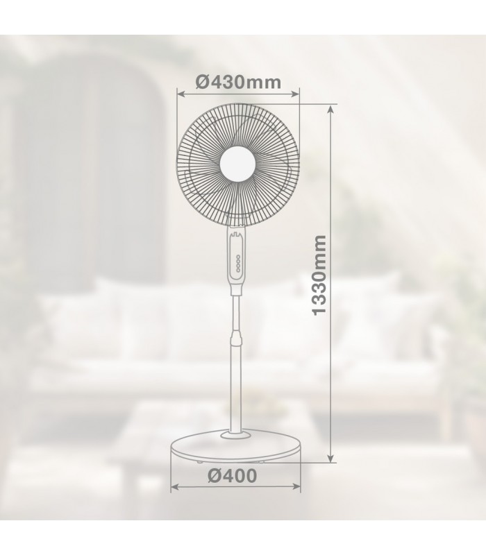 Ventilador de Pie LUNGRA con mando y temporizador 50W Ø43cm Negro
