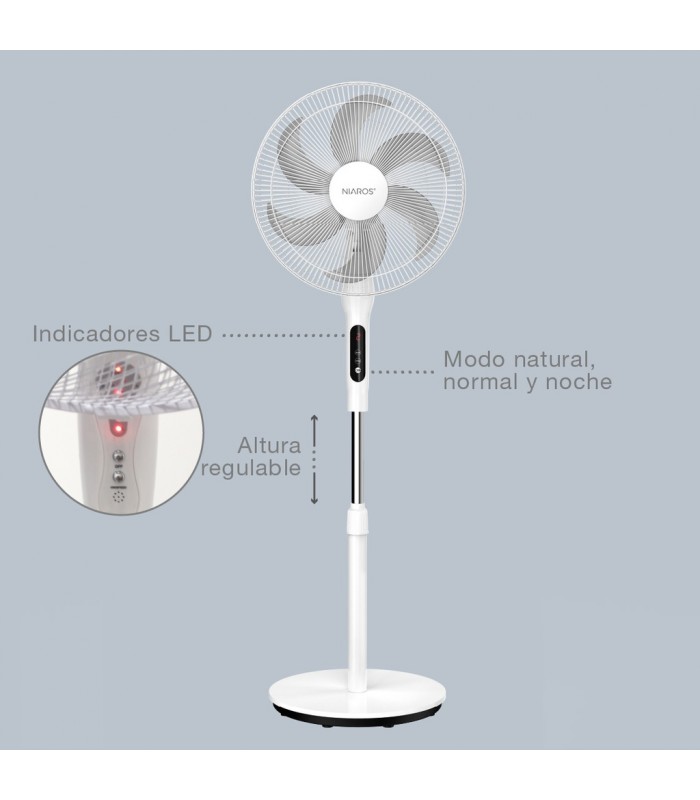 Ventilador de Pie SORTINA con mando y temporizador 65W Ø43cm Blanco