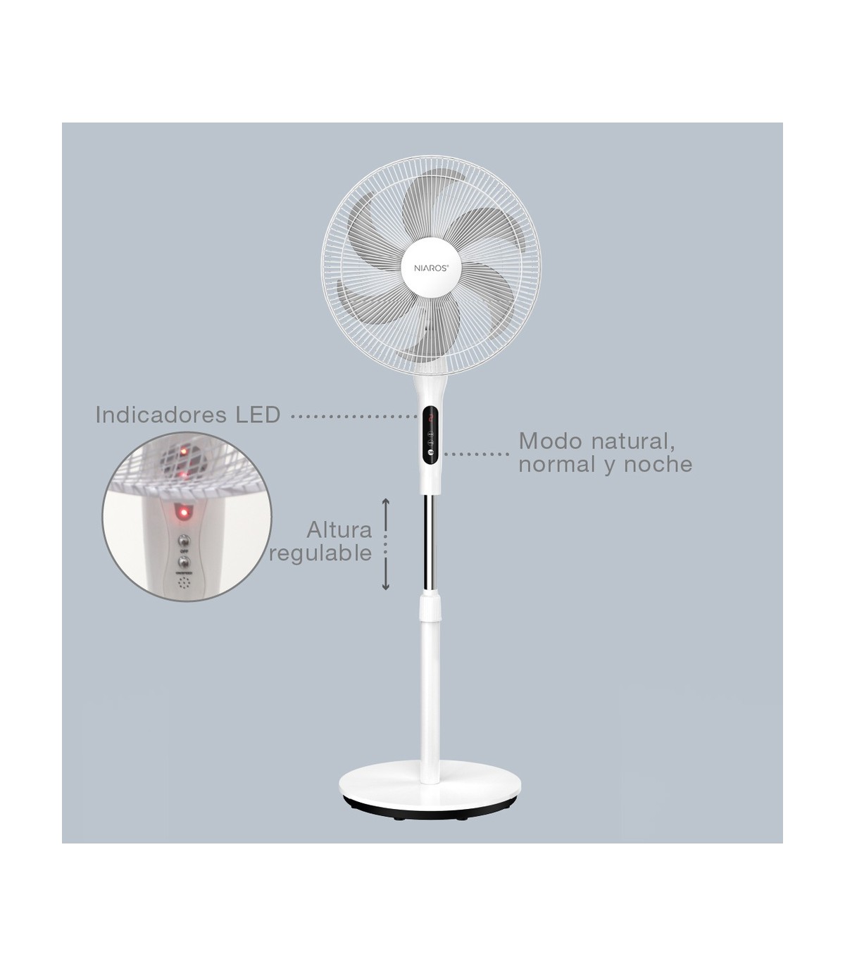 Ventilador de Pie SORTINA con mando y temporizador 65W Ø43cm Blanco