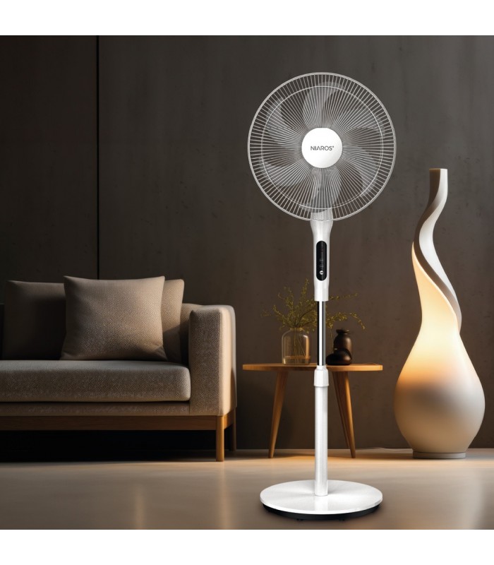 Ventilador de Pie SORTINA con mando y temporizador 65W Ø43cm Blanco