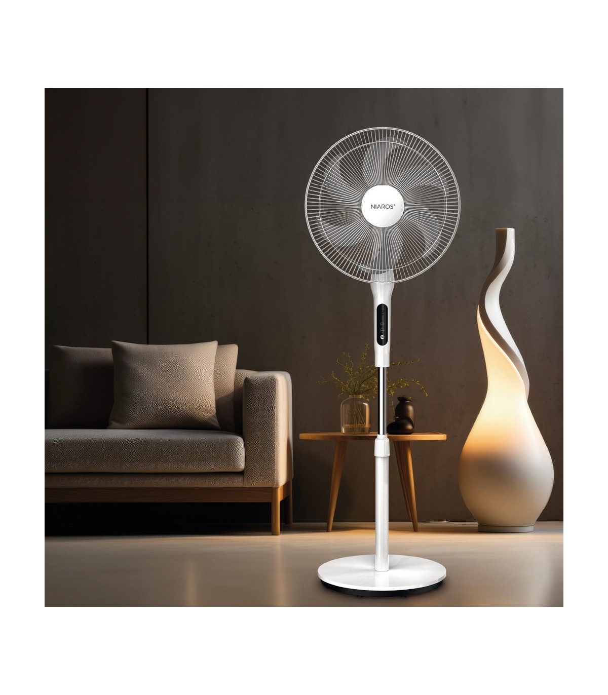 Ventilador de Pie SORTINA con mando y temporizador 65W Ø43cm Blanco