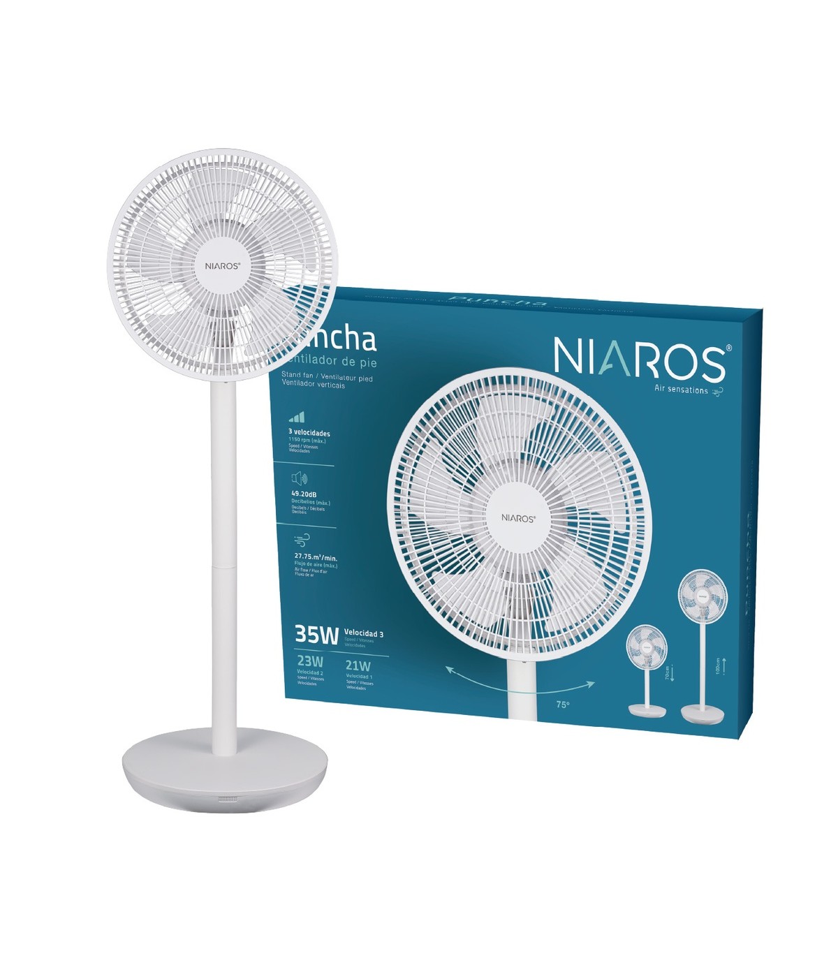 Ventilador de Pie PUNCHA 35W Ø34cm Blanco