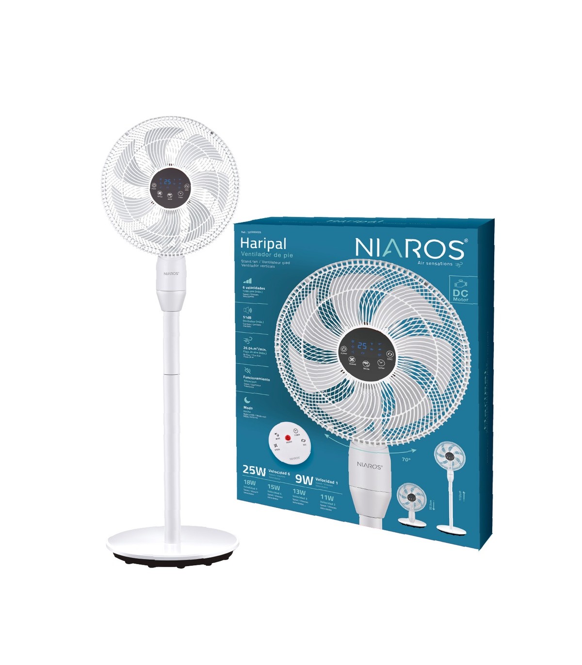 Ventilador de Pie HARIPAL 25W Ø36cm Blanco