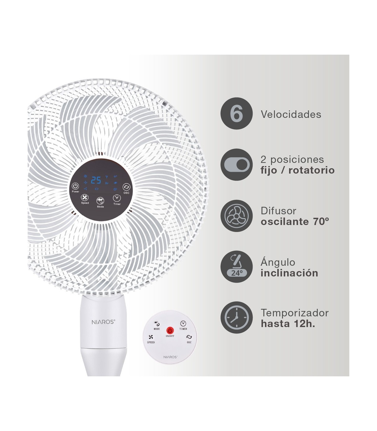 Ventilador de Pie HARIPAL 25W Ø36cm Blanco