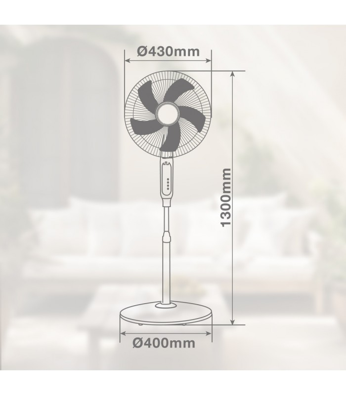 Ventilador portátil de pie SANLURI con mando 15W Ø39cm Blanco