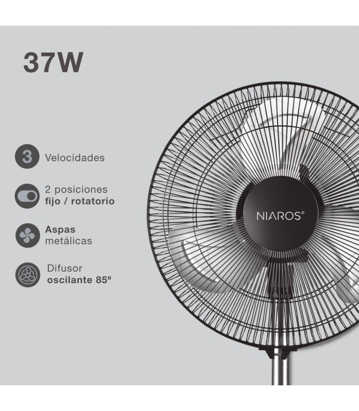 Ventilador de Pie metálico VICARI 37W Ø34cm Negro