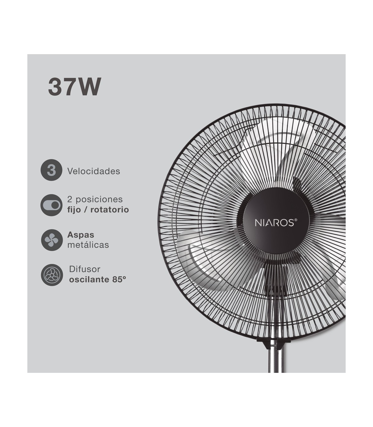 Ventilador de Pie metálico VICARI 37W Ø34cm Negro