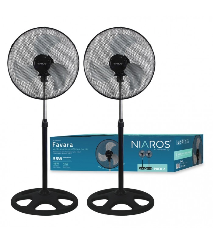Pack 2 Ventiladores de Pie metálicos FAVARA 55W Ø50cm Negro