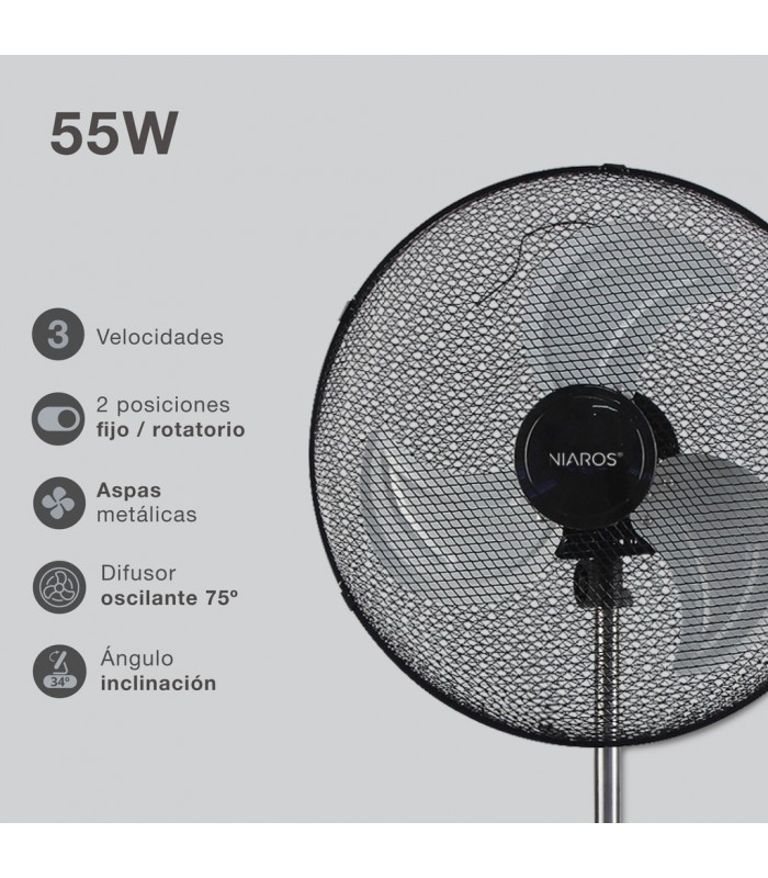 Pack 2 Ventiladores de Pie metálicos FAVARA 55W Ø50cm Negro