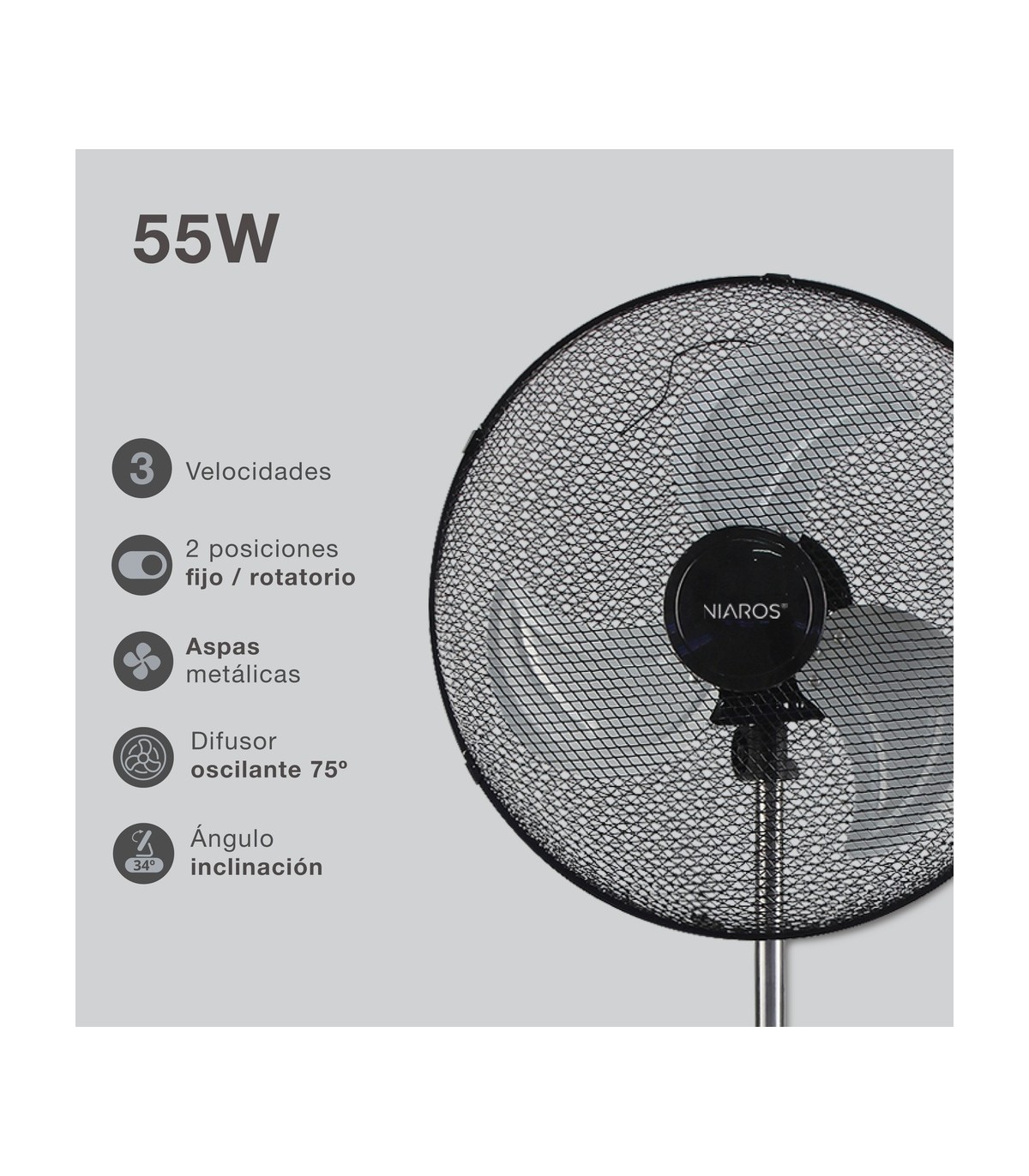 Pack 2 Ventiladores de Pie metálicos FAVARA 55W Ø50cm Negro