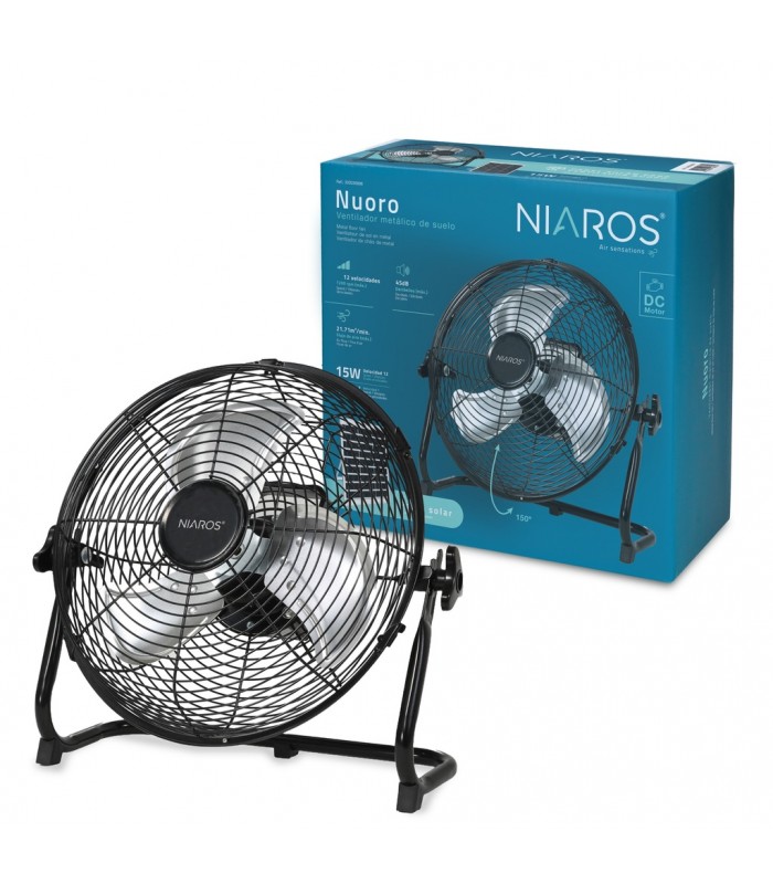 Ventilador Portátil Metálico De Suelo NUORO 15W Ø40cm Negro