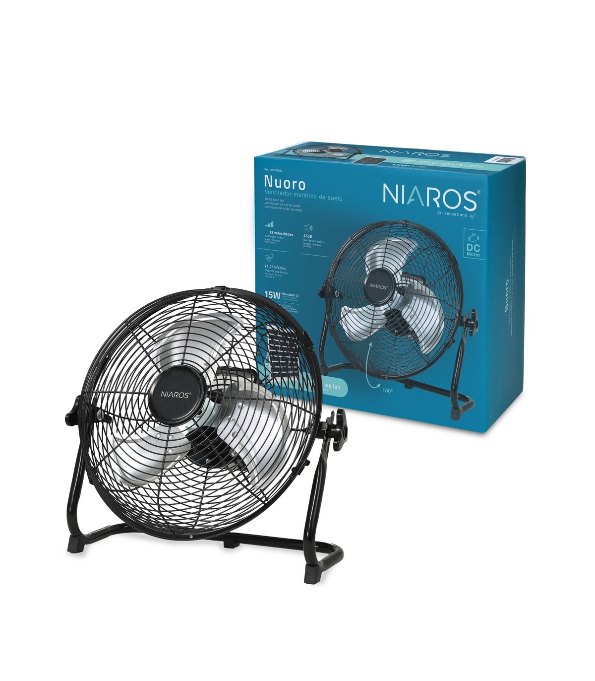 Ventilador Portátil Metálico De Suelo NUORO 15W Ø40cm Negro