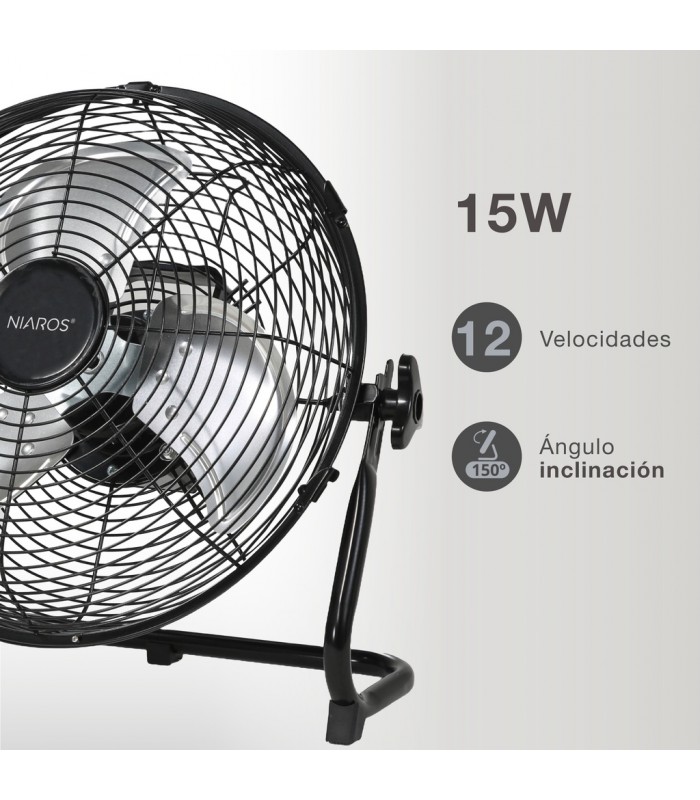 Ventilador Portátil Metálico De Suelo NUORO 15W Ø40cm Negro