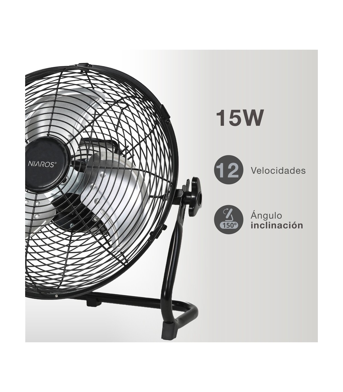Ventilador Portátil Metálico De Suelo NUORO 15W Ø40cm Negro