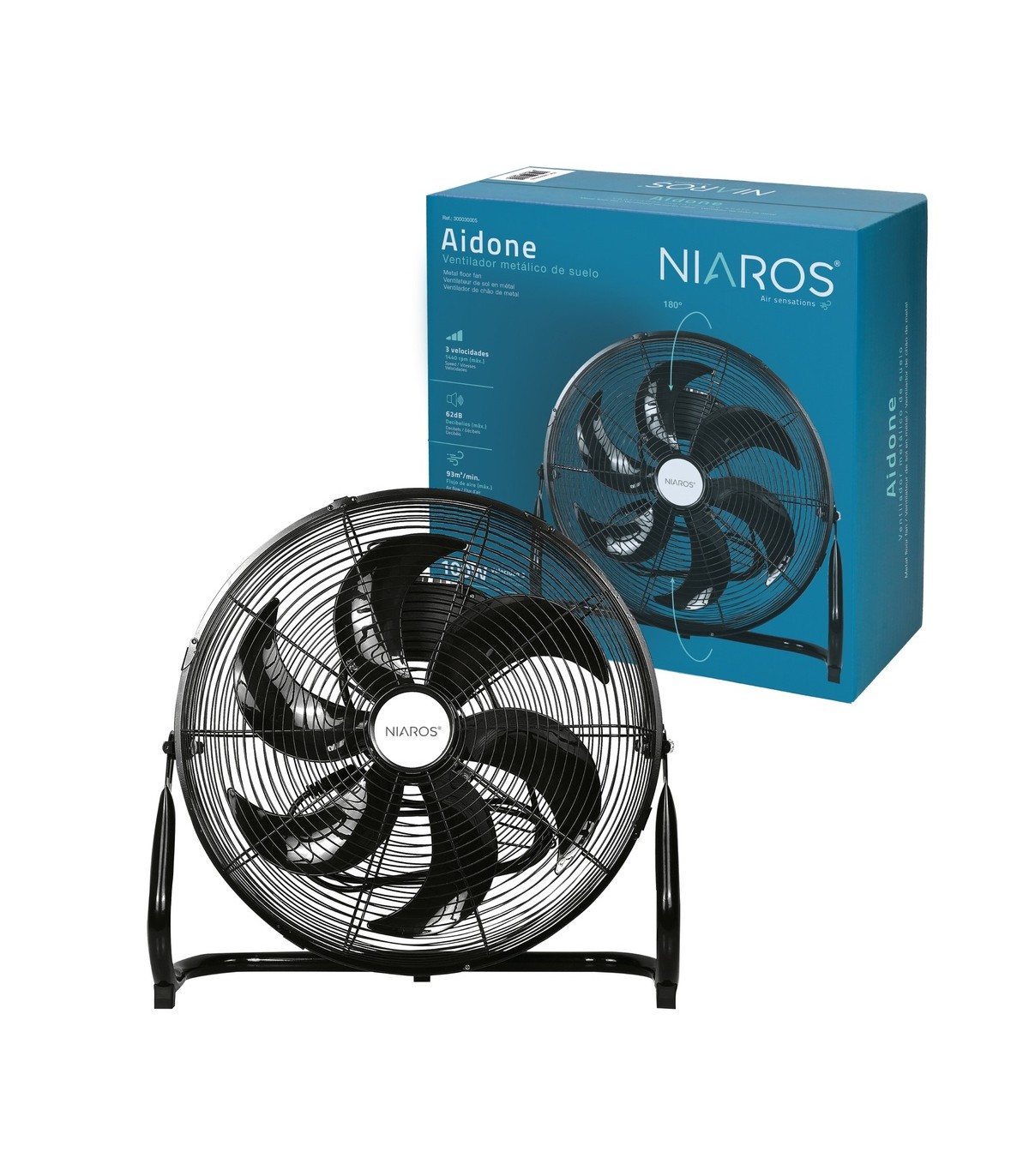Ventilador Metálico De Suelo AIDONE 100W Ø51cm Negro