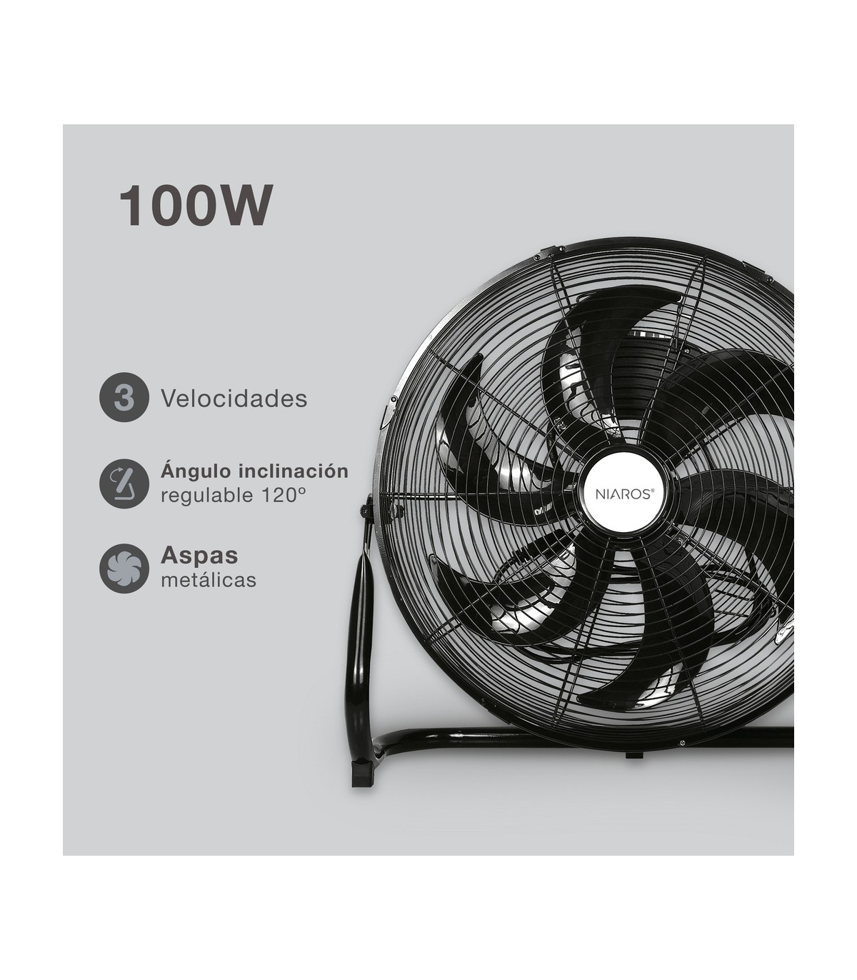 Ventilador Metálico De Suelo AIDONE 100W Ø51cm Negro