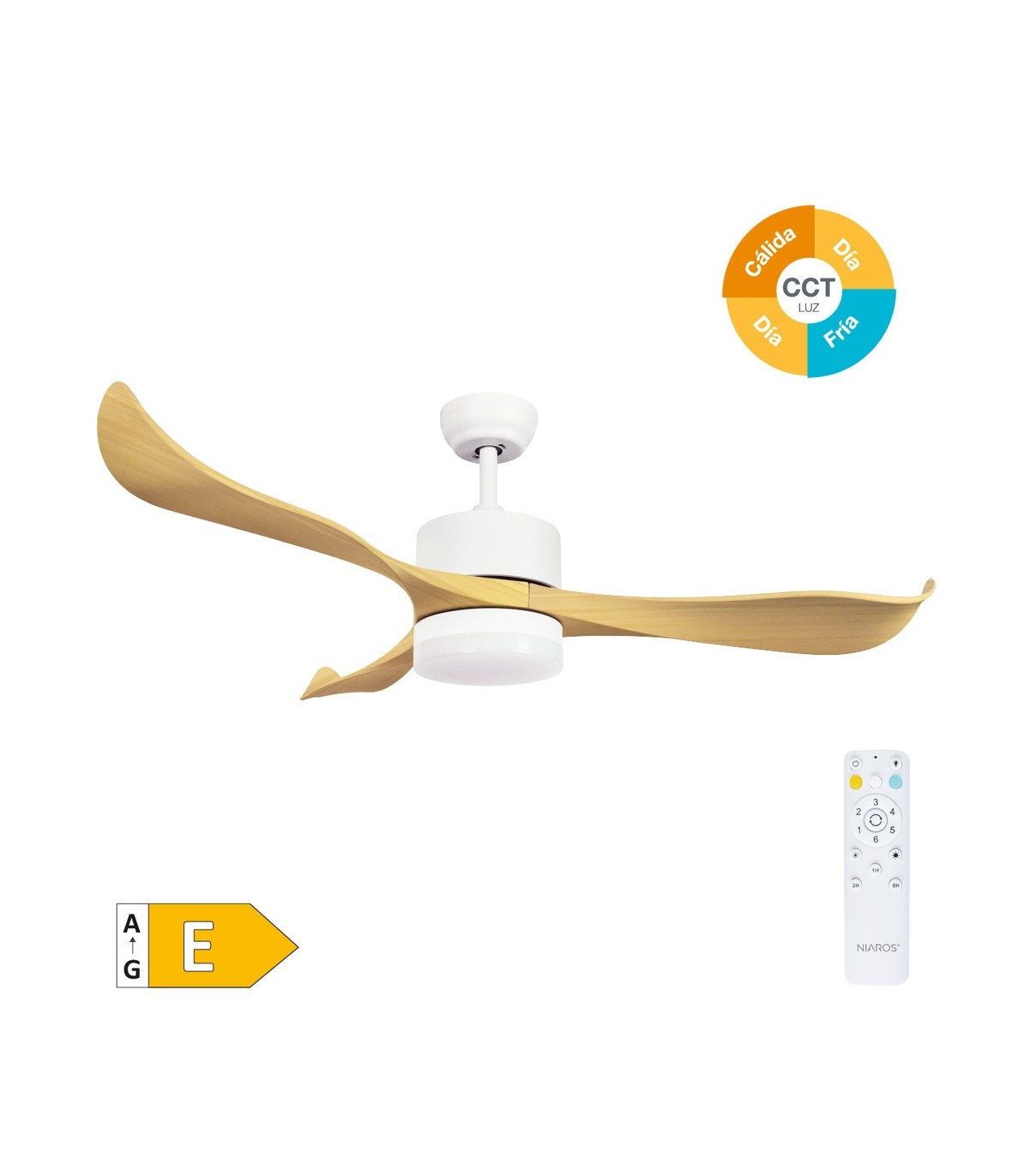 Ventilador KOTA Blanco DC 15W 1534Lm 3 Aspas Haya CCT