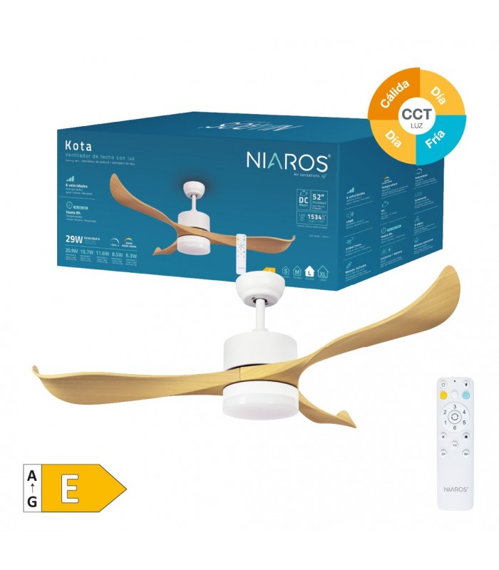 Ventilador KOTA Blanco DC 15W 1534Lm 3 Aspas Haya CCT