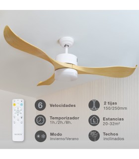 Ventilador KOTA Blanco DC 15W 1534Lm 3 Aspas Haya CCT