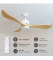 Ventilador KOTA Blanco DC 15W 1534Lm 3 Aspas Haya CCT