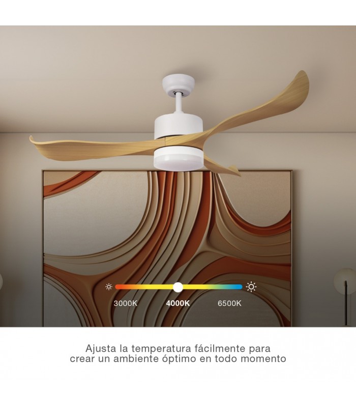 Ventilador KOTA Blanco DC 15W 1534Lm 3 Aspas Haya CCT