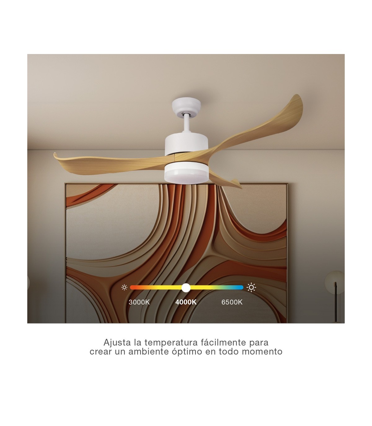 Ventilador KOTA Blanco DC 15W 1534Lm 3 Aspas Haya CCT