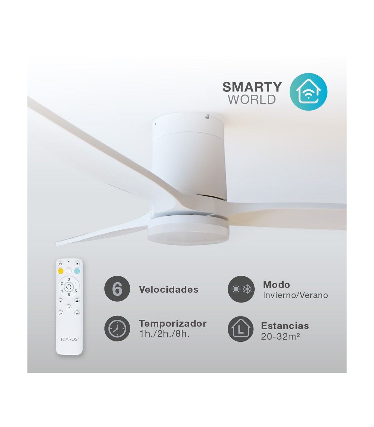 Ventilador KASAMA APP Blanco DC 15W 1534Lm 3 Aspas Blanco CCT