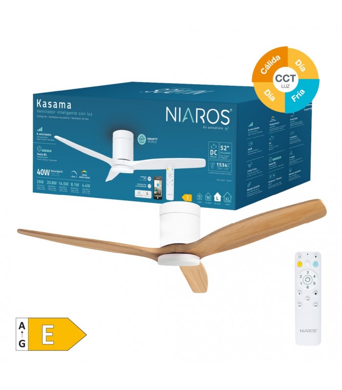 Ventilador KASAMA APP Blanco DC 15W 1534Lm 3 Aspas Haya CCT