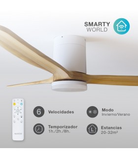 Ventilador KASAMA APP Blanco DC 15W 1534Lm 3 Aspas Haya CCT