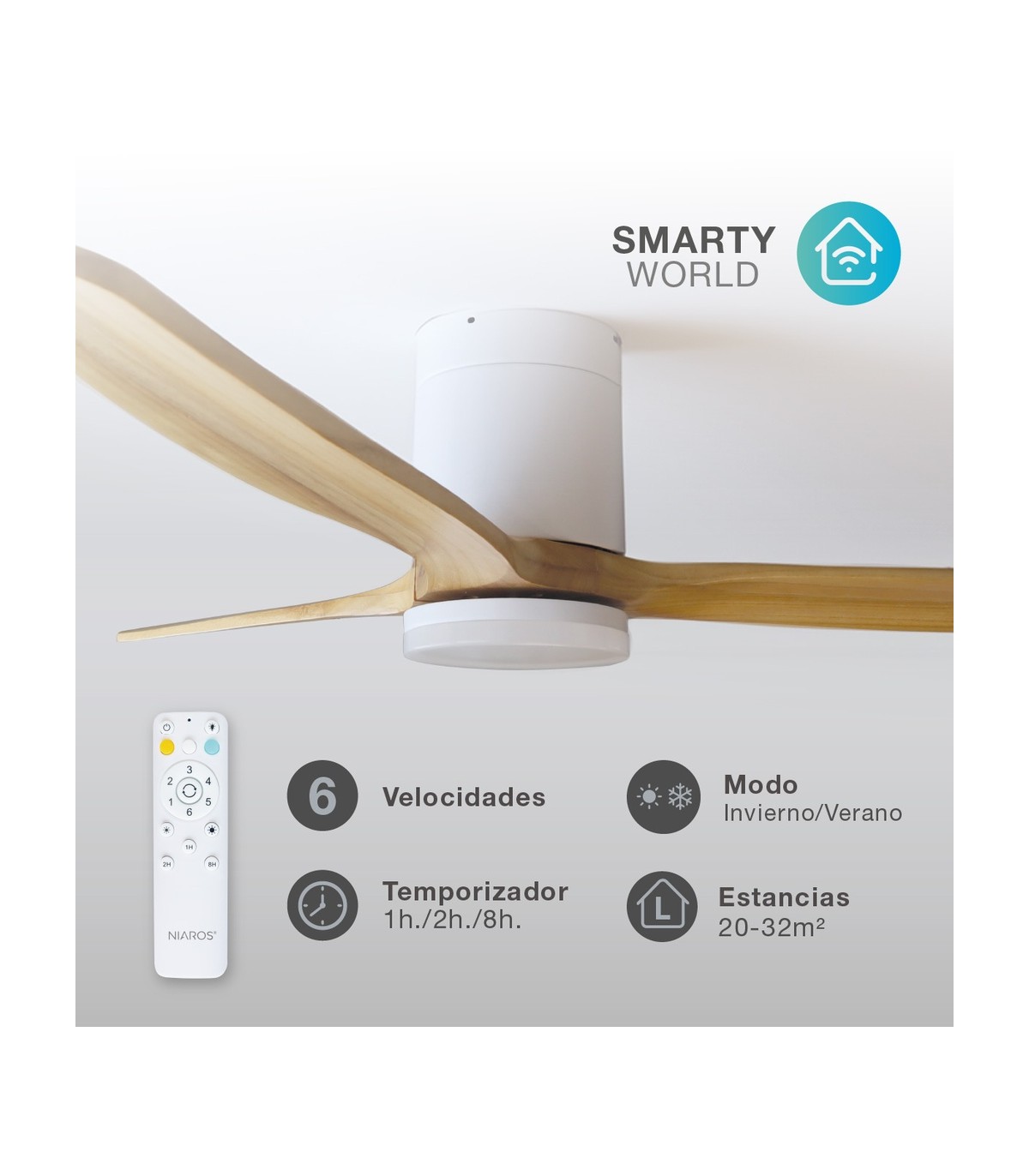 Ventilador KASAMA APP Blanco DC 15W 1534Lm 3 Aspas Haya CCT
