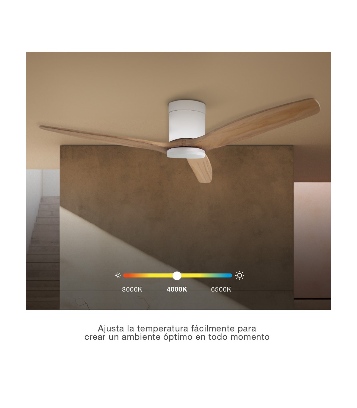 Ventilador KASAMA APP Blanco DC 15W 1534Lm 3 Aspas Haya CCT