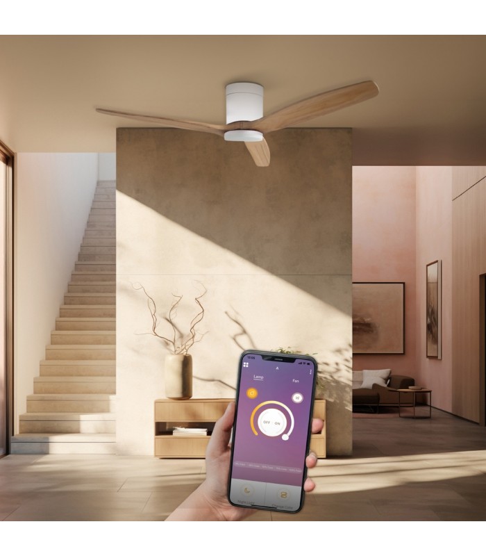 Ventilador KASAMA APP Blanco DC 15W 1534Lm 3 Aspas Haya CCT
