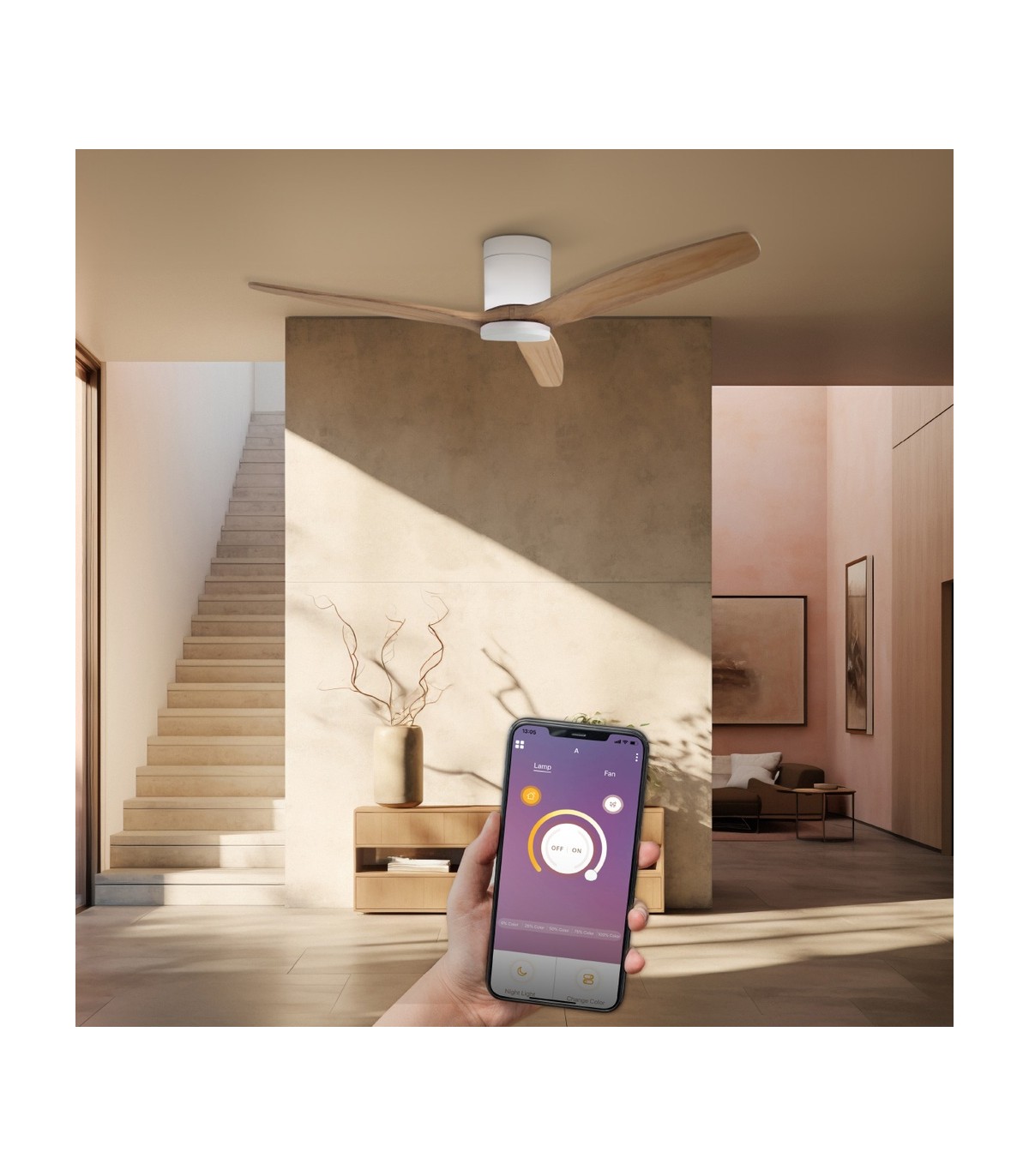 Ventilador KASAMA APP Blanco DC 15W 1534Lm 3 Aspas Haya CCT