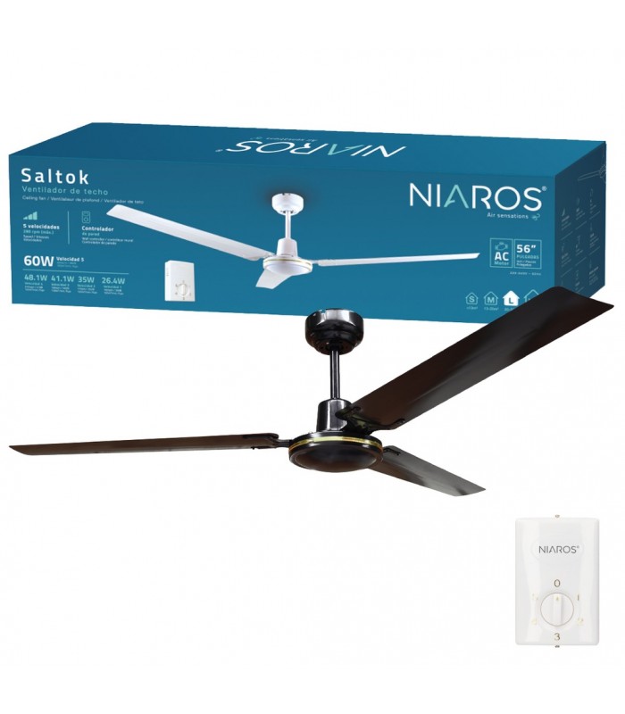 Ventilador De Techo Saltok Negro AC Sin Luz 3 Aspas 142D